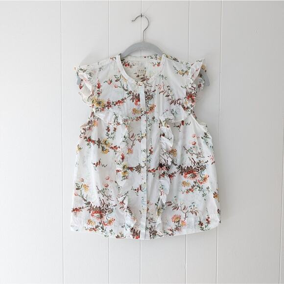 La Vie Rebecca Taylor Floral Poplin Ruffle Button Down Top Cotton, Size S - Picture 1 of 7